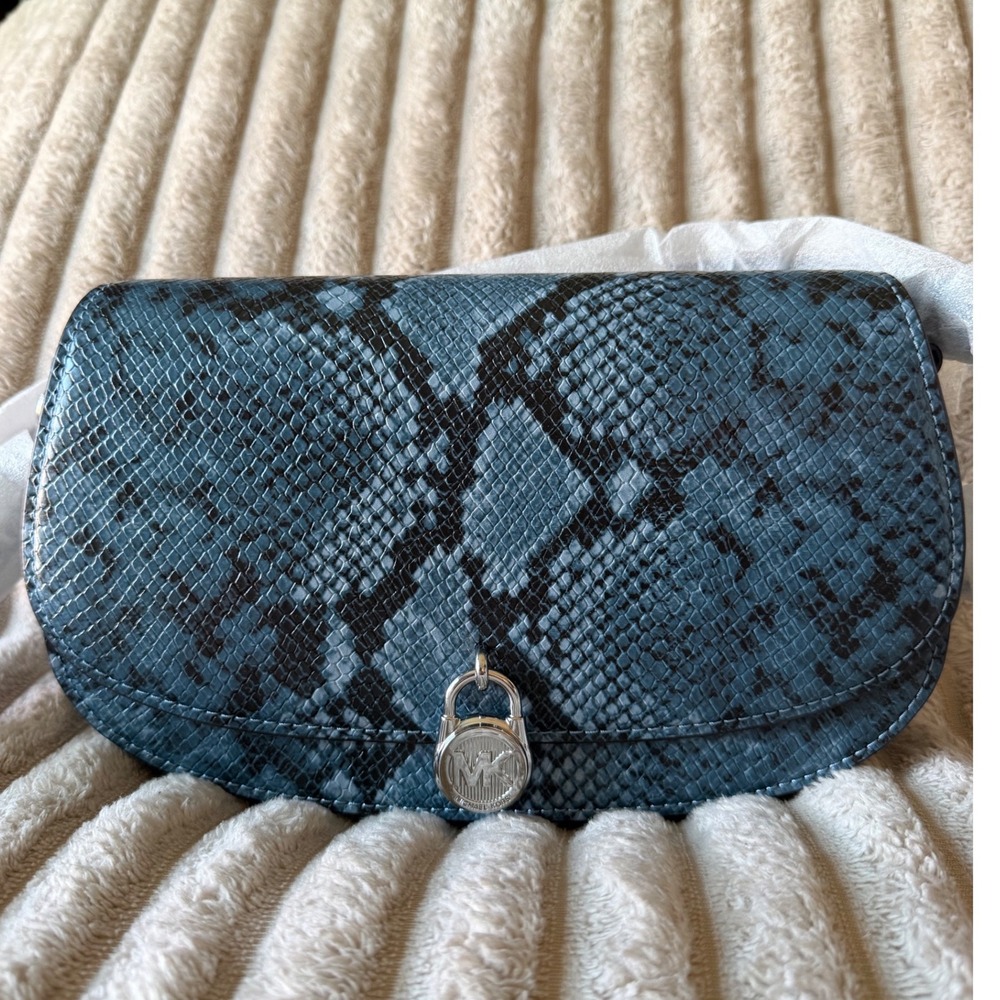 Michael Kors Mila‎ Medium EW Sling Messenger Bag Cornflower Snakeskin 35F3SIMM8G
